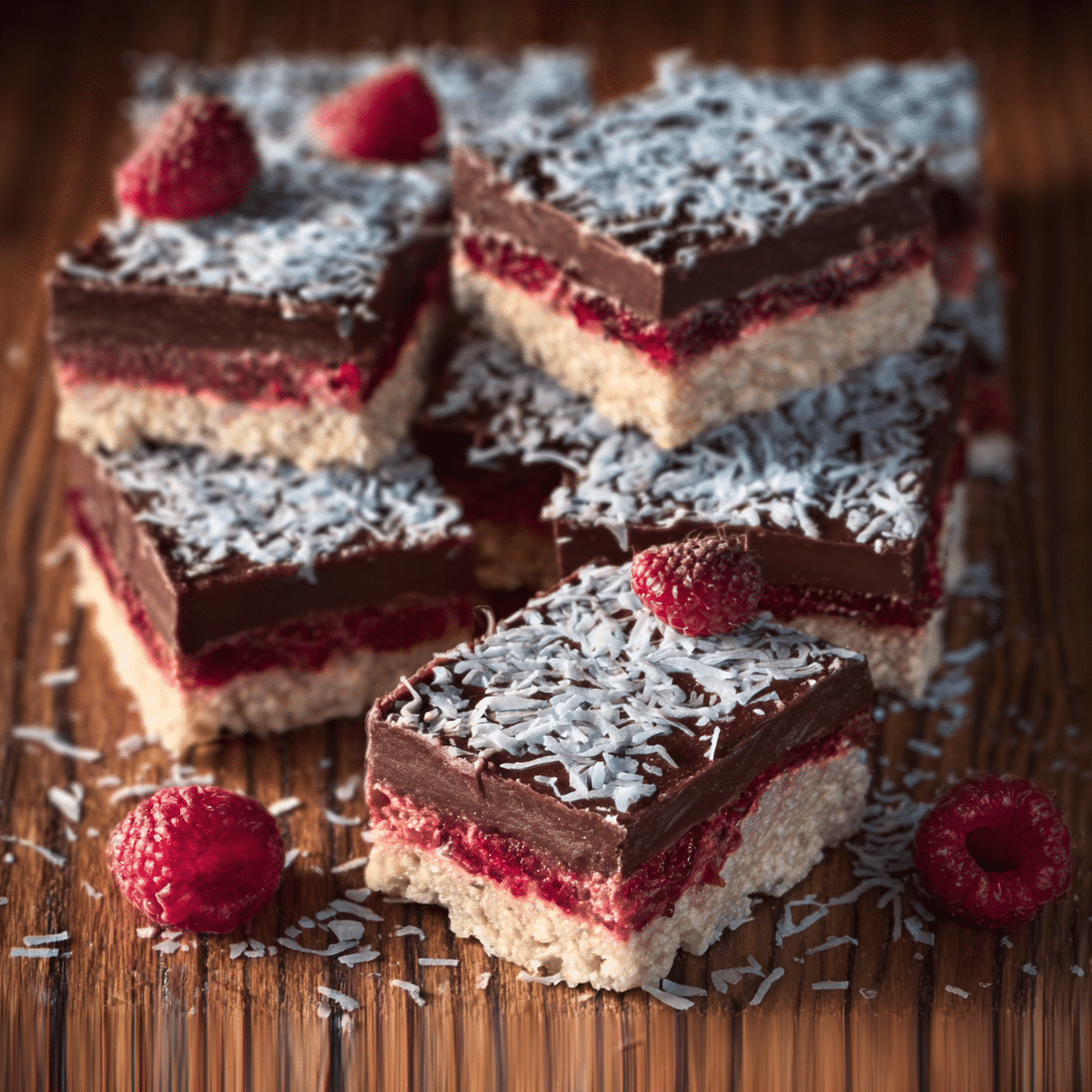 Chocolate Raspberry Coconut Slices