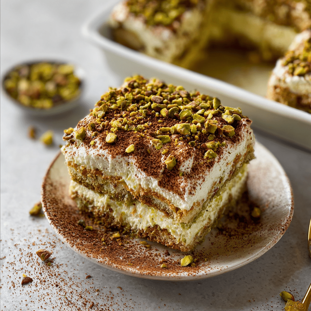 Easy Pistachio Tiramisu No Eggs