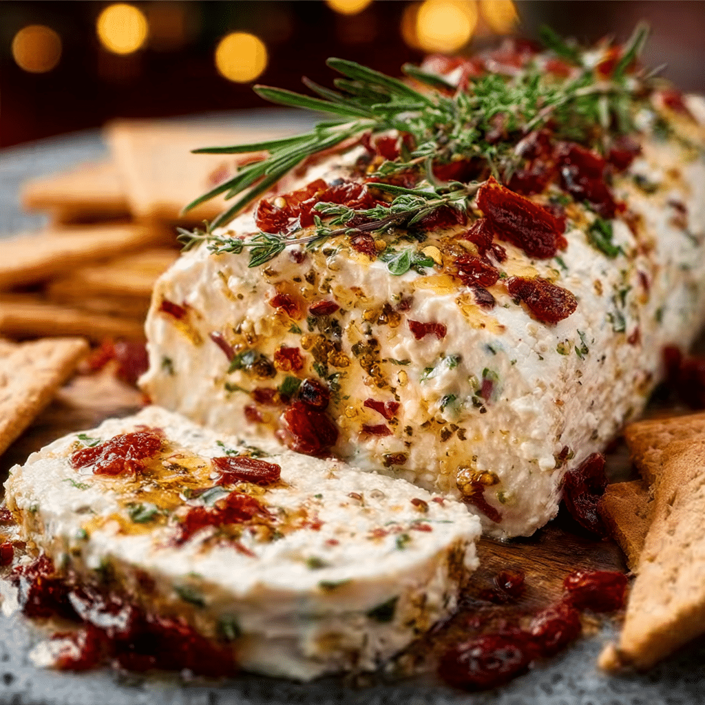 Festive Holiday Antipasto Cream Cheese Log