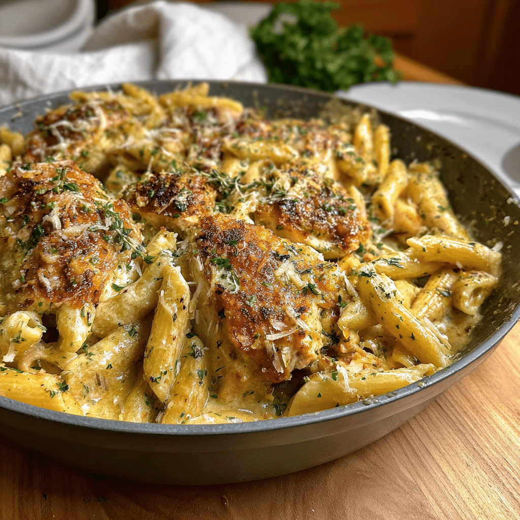 Garlic Parmesan Chicken & Pasta Bake