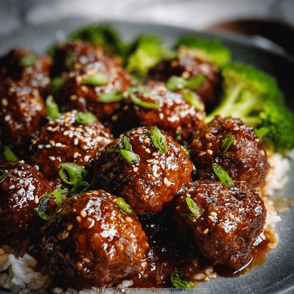 Sticky Mongolian Meatballs & Broccoli