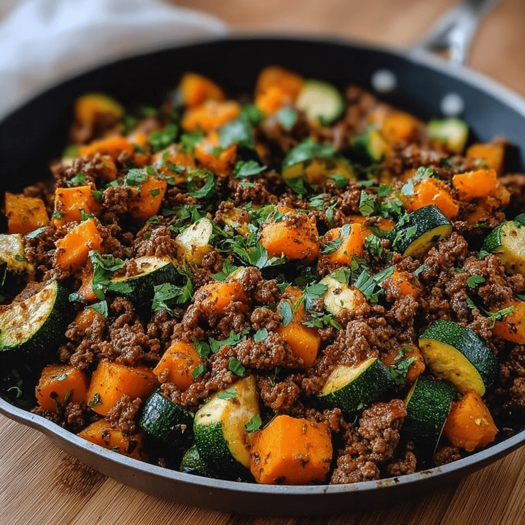 Ground Beef Zucchini Sweet Potato Skillet