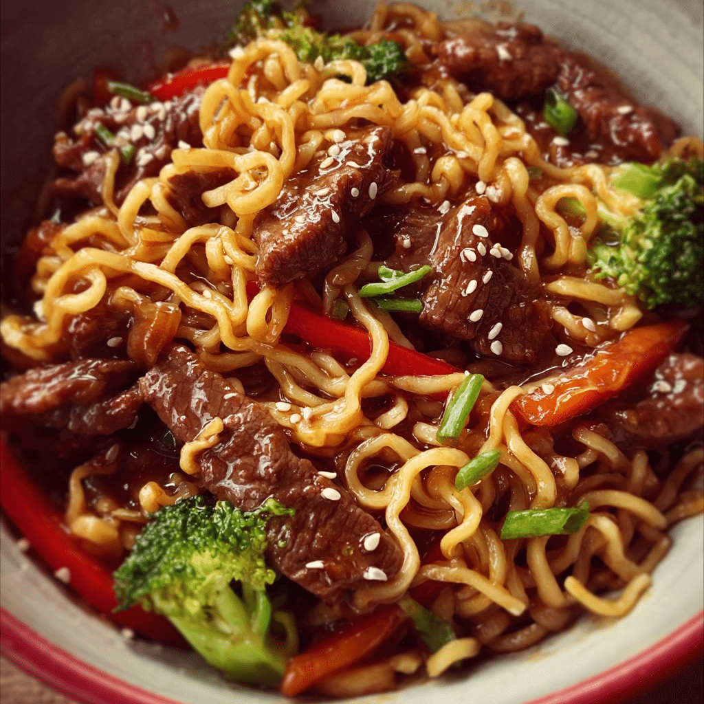 Mongolian Beef Stir-Fry with Ramen