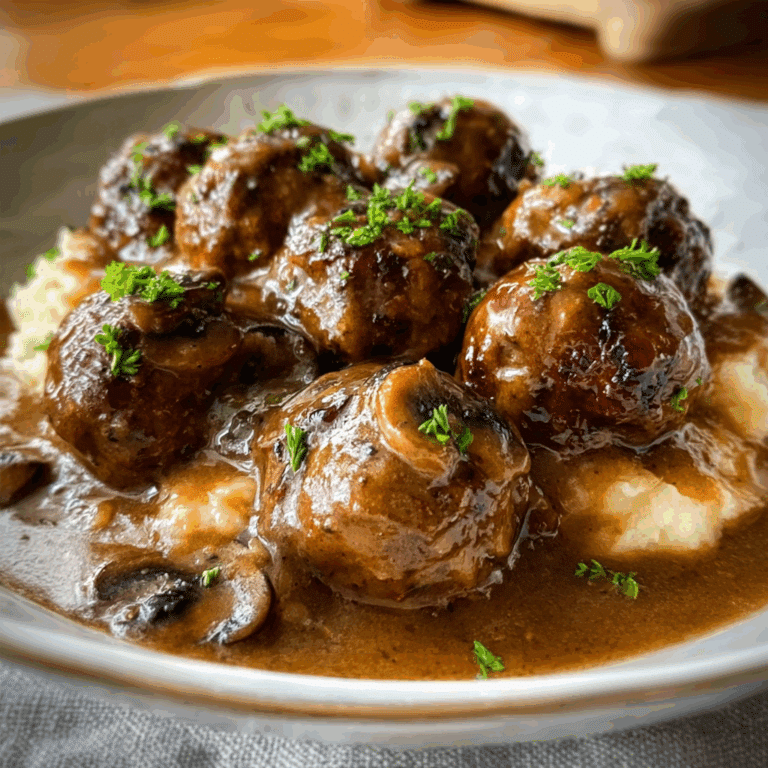 Slow Cooker Salisbury Steak Meatballs with Mushroom Gravy