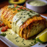 Baked Chicken Burritos with Creamy Green Chile Sauce