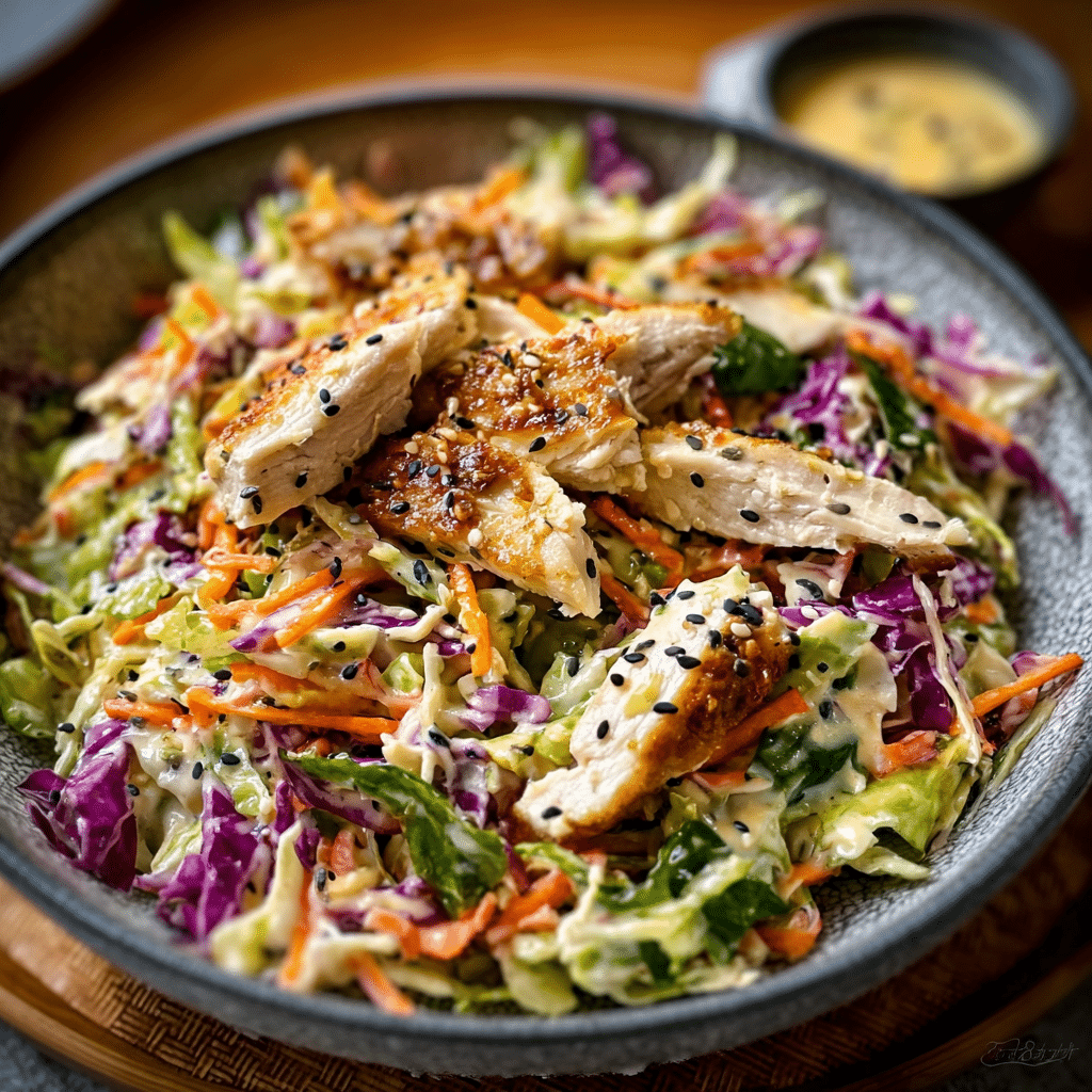 Chicken Coleslaw Salad with Ginger Sesame Dressing