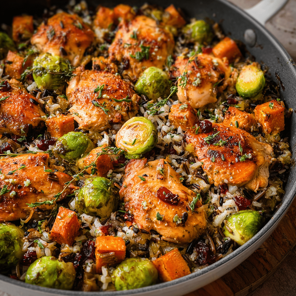 Chicken, Sweet Potato & Brussels Sprouts Wild Rice Bake