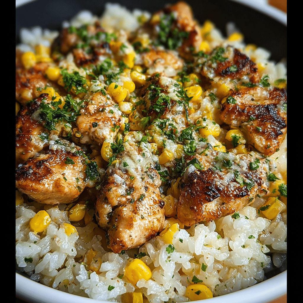 Comfort Bowl Chicken & Corn on Garlic Parmesan Rice