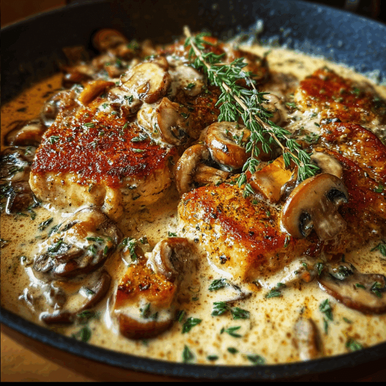 Creamy Asiago & Mustard Chicken Skillet with Mushrooms