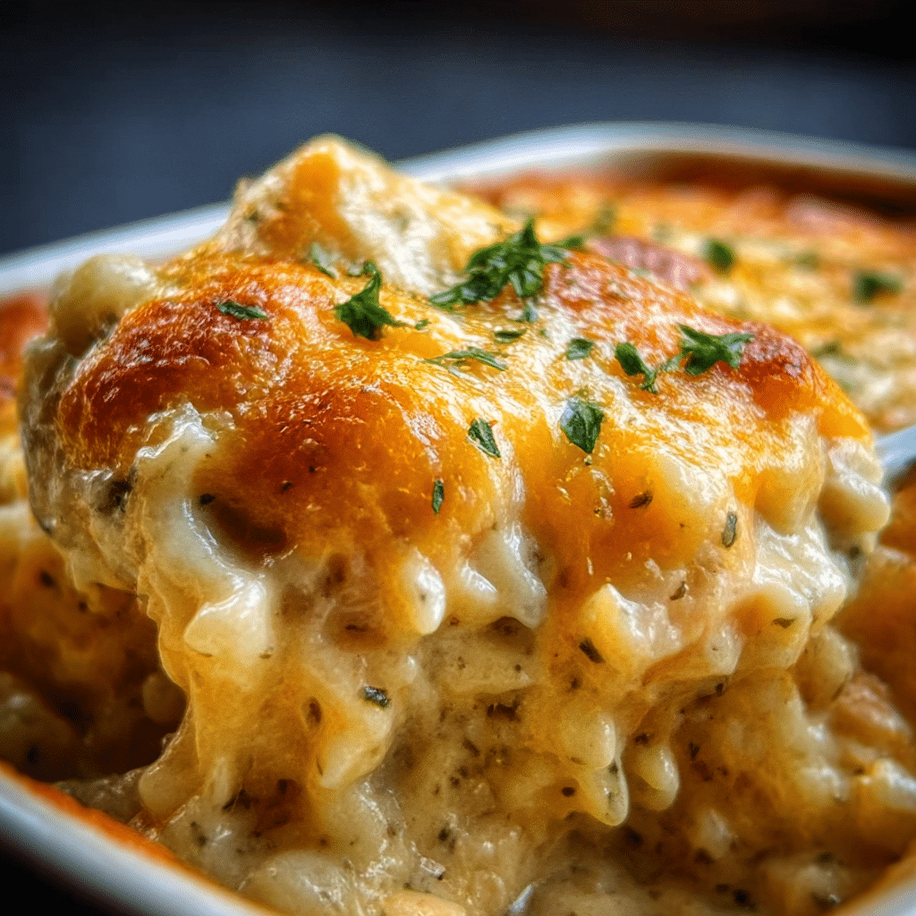 Creamy Chicken and Rice Casserole with Italian Herbs and Colby Jack Cheese
