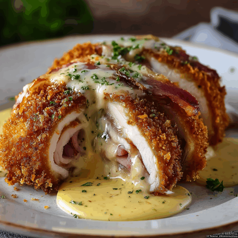 Crispy Chicken Cordon Bleu with Creamy Swiss Cheese Sauce