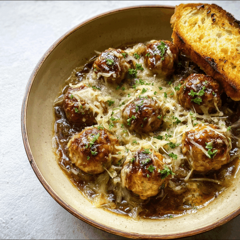 French Onion Chicken Meatballs with Gruyère Toast