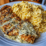 Garlic Butter Chicken with Creamy Three-Cheese Spaghetti