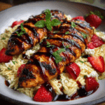 Grilled Chicken with Strawberry Balsamic Glaze & Ricotta Salata Orzo Salad