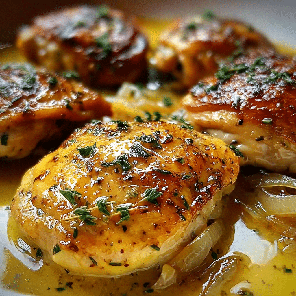 Lemon Dijon Chicken Thighs with Caramelized Onions