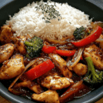 Savory Chicken Stir-Fry with Garlic Veggies & Steamed Rice