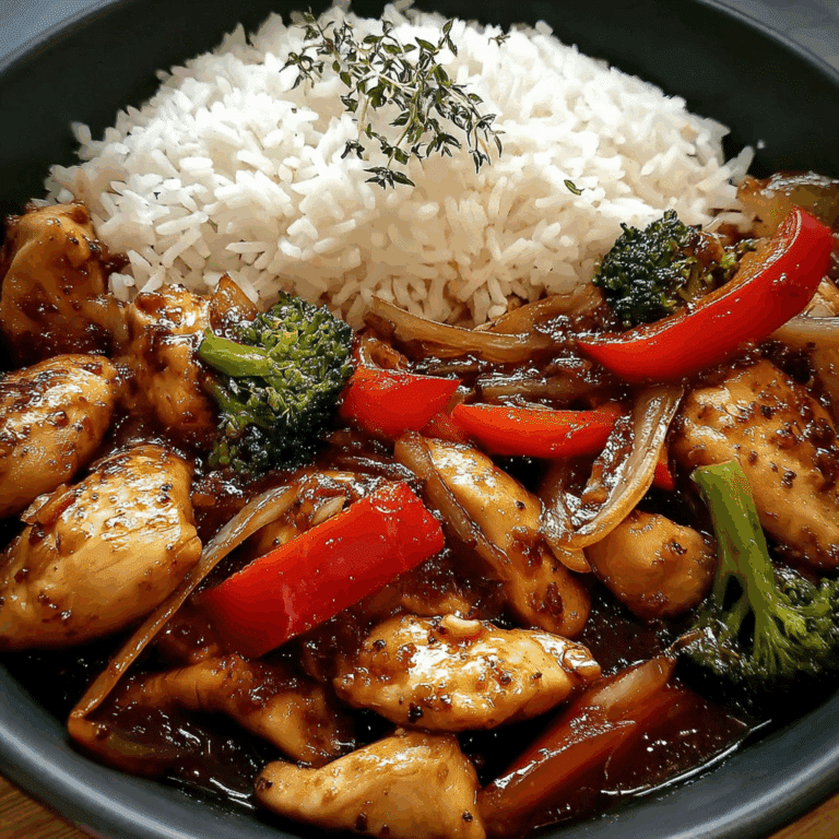 Savory Chicken Stir-Fry with Garlic Veggies & Steamed Rice