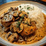 Silky Mushroom-Infused Chicken with Pillowy Rice Bliss