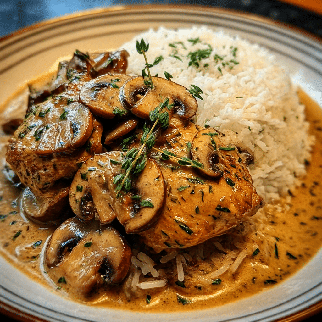 Silky Mushroom-Infused Chicken with Pillowy Rice Bliss