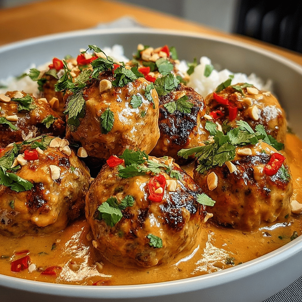 Thai Chicken Meatballs in Creamy Peanut Sauce