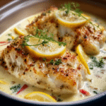 Baked Cod in Coconut Lemon Cream sauce