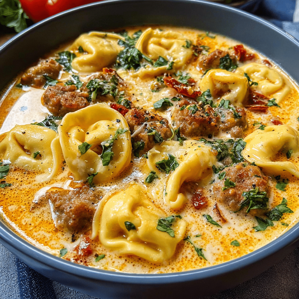 Creamy Sausage Tortellini Soup Dish